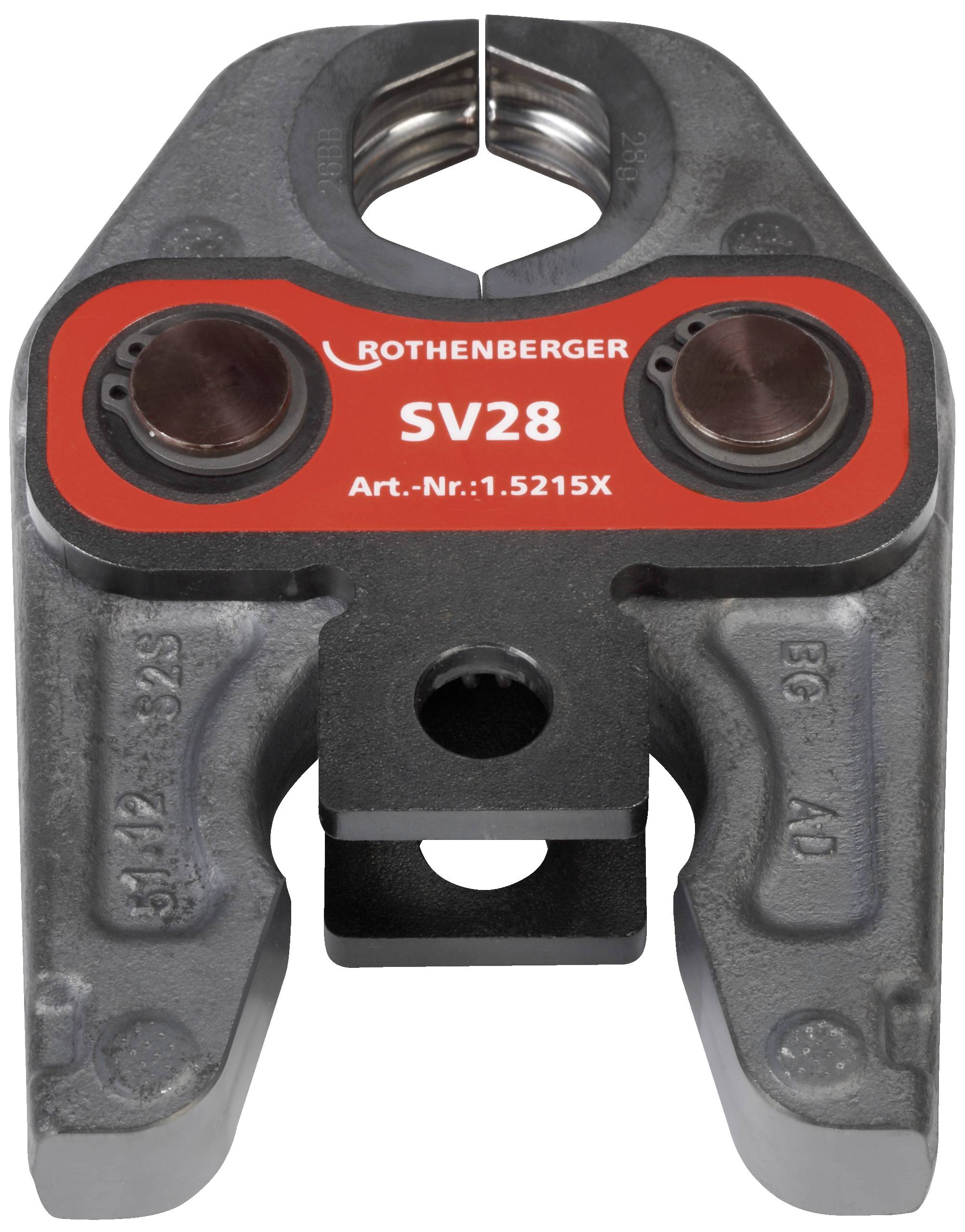 A press jaw of the SV28 model by Rothenberger, identified with the article number 1.5215X. Robust metal components are clearly visible.