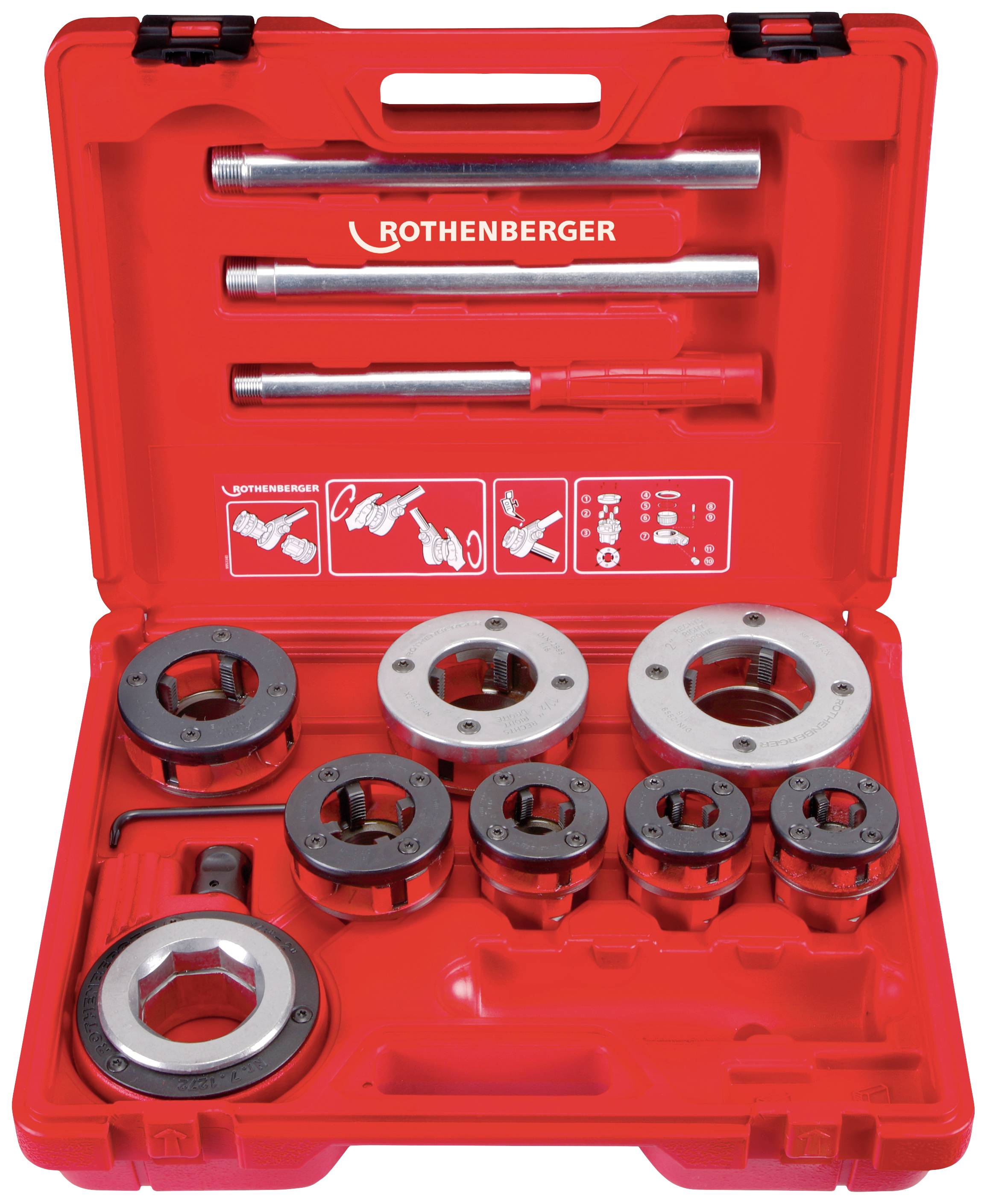 Rothenberger SUPER cut set BSPT R,1/2-2" i. Case 070892X