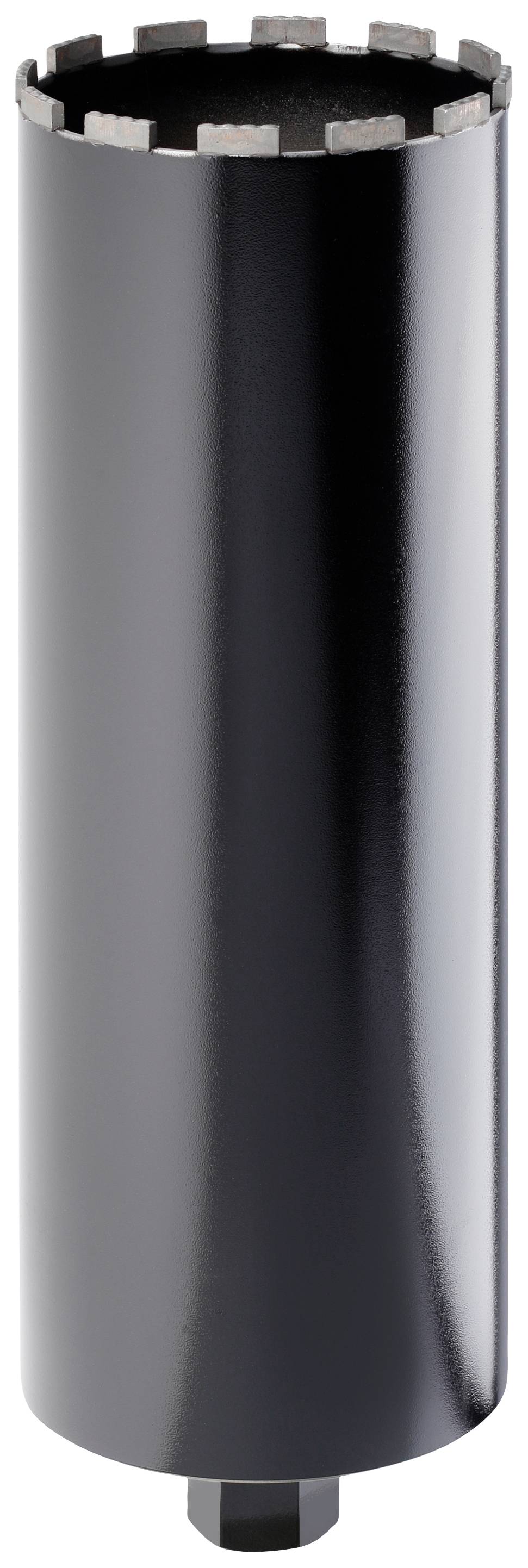 Diamond core drill bit with a cylindrical body and serrated edge, used for precise drilling in hard materials such as concrete or stone.