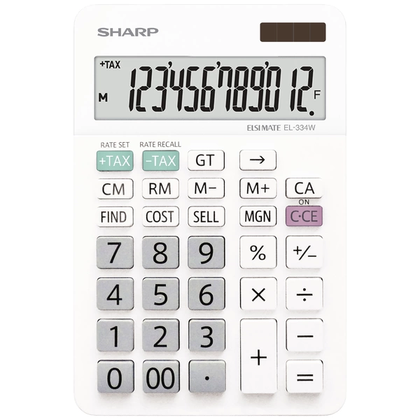 Sharp EL-334W Desk calculator White Display (digits): 12 battery-powered, solar-powered (W x H x D) 112 x 170 x 14 mm Sharp EL-334W Desk calculator White Display (digits): 12 battery-powered, solar-powered (W x H x D) 112 x 170 x 14 mm