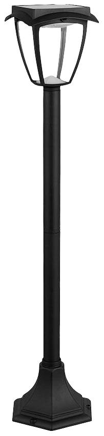 A tall, black lantern with a modern, minimalist design, suitable for illuminating pavements or gardens.