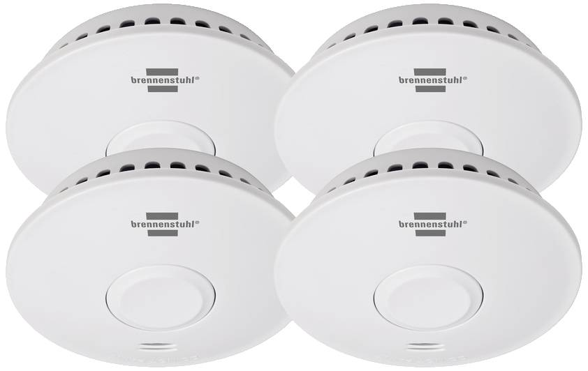 Four round smoke detectors by Brennenstuhl, arranged in two rows, on a white background.