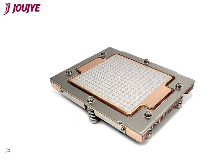 A heat sink with copper fins and a stainless steel frame for heat dissipation. The Jouye logo is positioned top left, with the designation 'J5' bottom right.