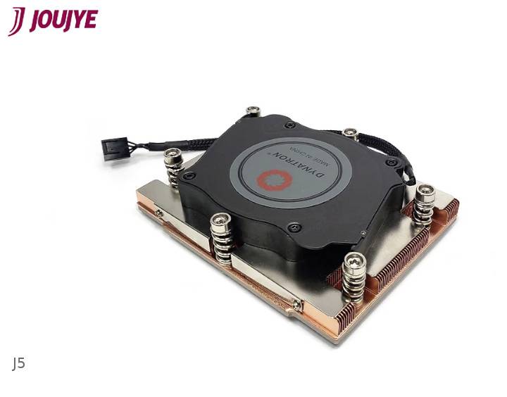 Heat sink with a copper base and black upper fan module, cable connection on the side, brand name in the top left corner.