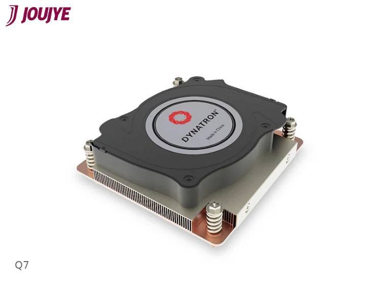 'Dynatron' processor fan with a metal base and black cover, on a white background. Brand name 'JOUJYE' in the top left corner.