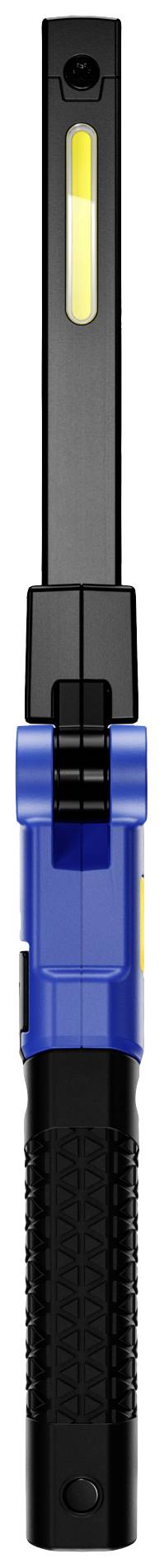 Blue and black magnetic tool holder with LED light, vertically positioned, against a white background.