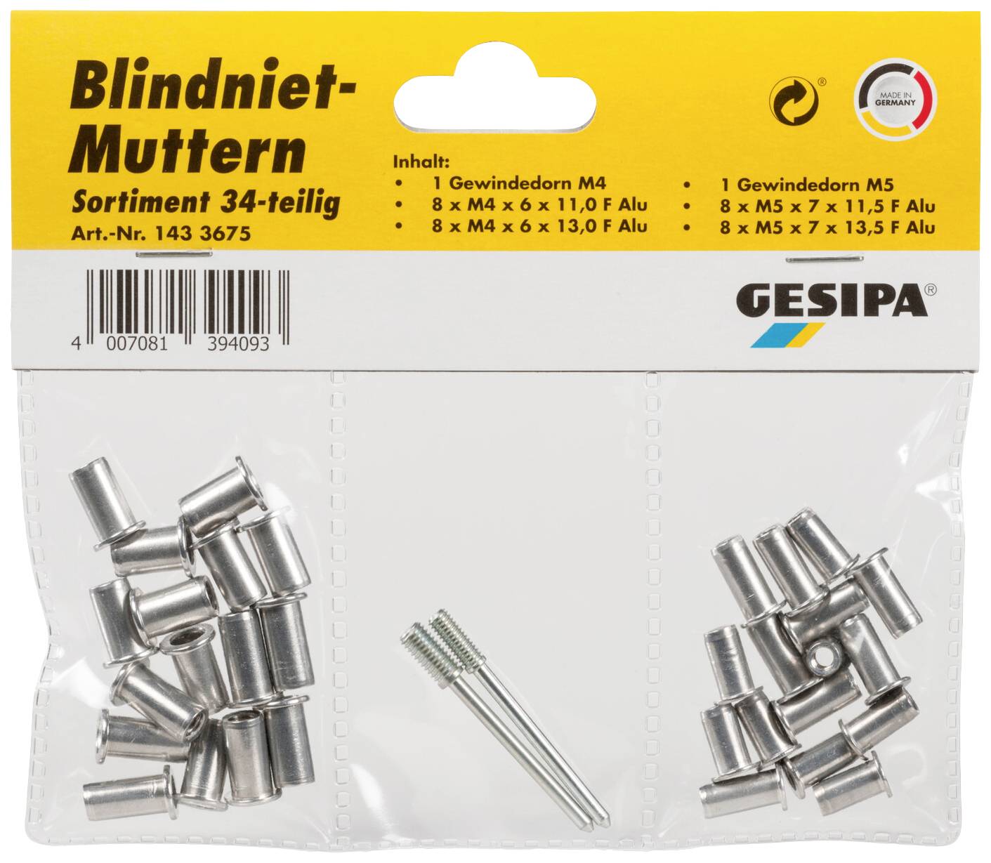 Gesipa 1433675 Blind rivet 34 Parts