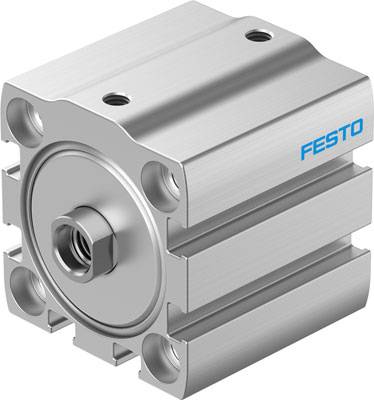 Silver pneumatic cylinder with 'FESTO' inscription on the side, used in industrial automation systems.