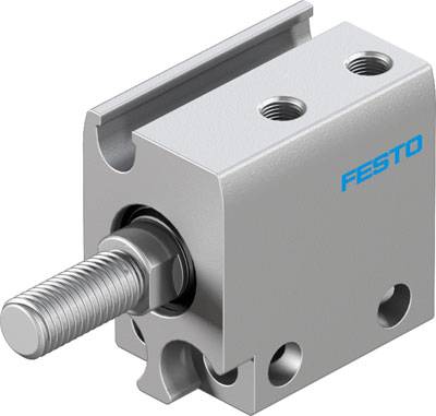 Silver metallic pneumatic cylinder with a threaded screw and the blue Festo brand logo on the side.