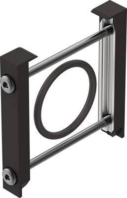 Metal frame with two vertical bars and a central black ring.