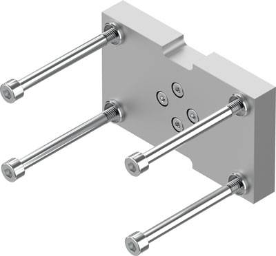 Metal plate with four protruding screws, presumably for wall mounting, for technical or construction-related applications.