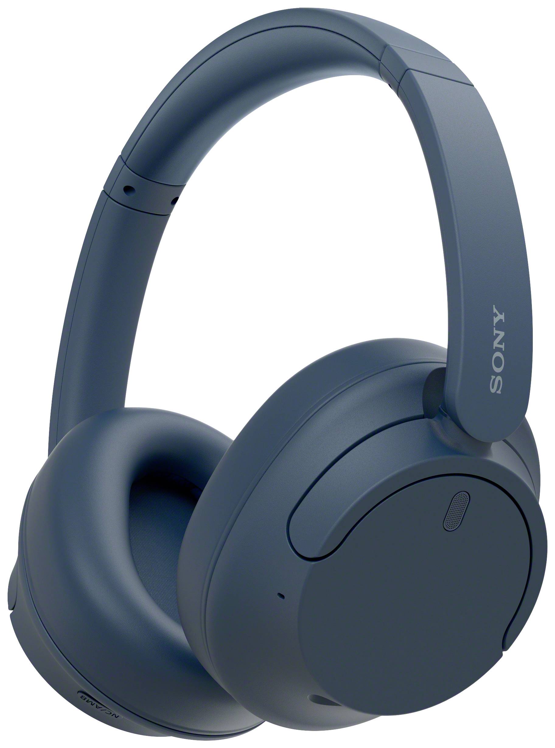 Wireless over-ear headphones in dark blue.