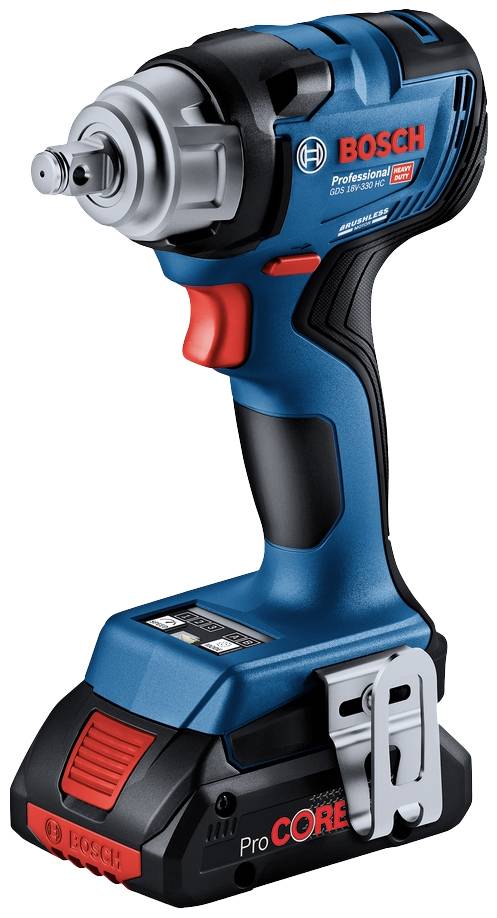 A blue Bosch cordless screwdriver with a red trigger and ProCORE battery.