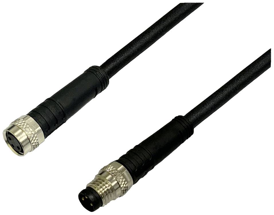 Two black connector plugs with a circular shape and metal threading on a cable, suitable for electrical connections.