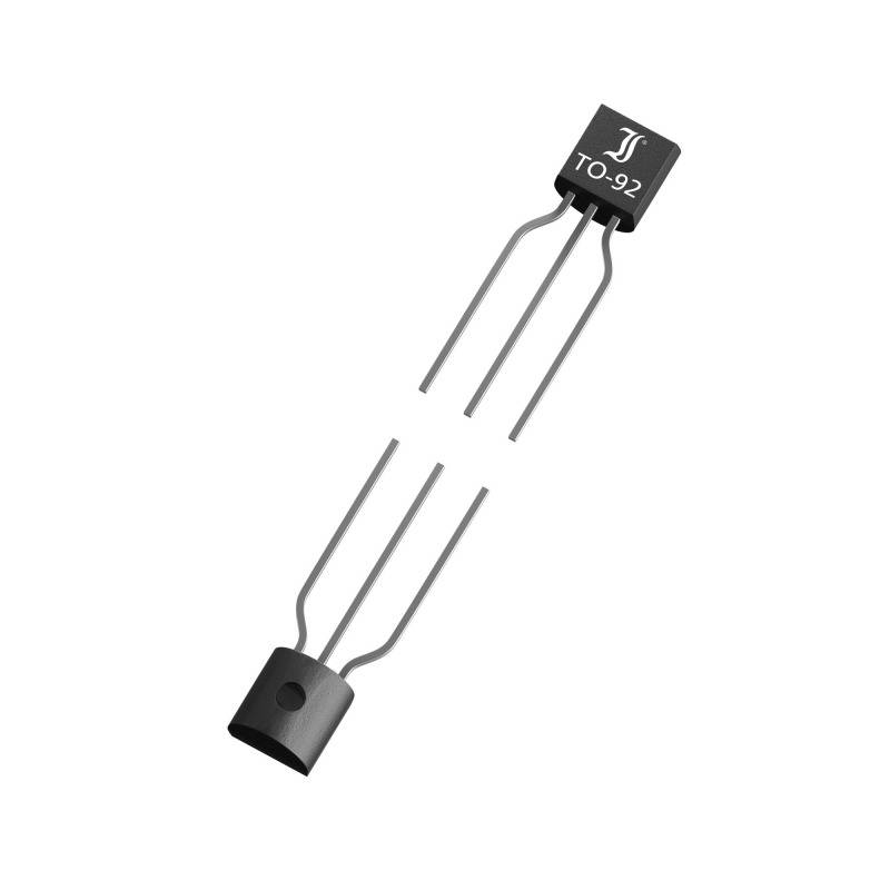 A black transistor labelled 'TO-92' with three metal legs.