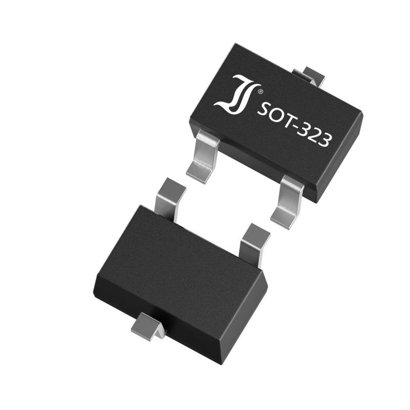 Two electronic SOT-323 chips with multiple pins used for printed circuit board mounting.