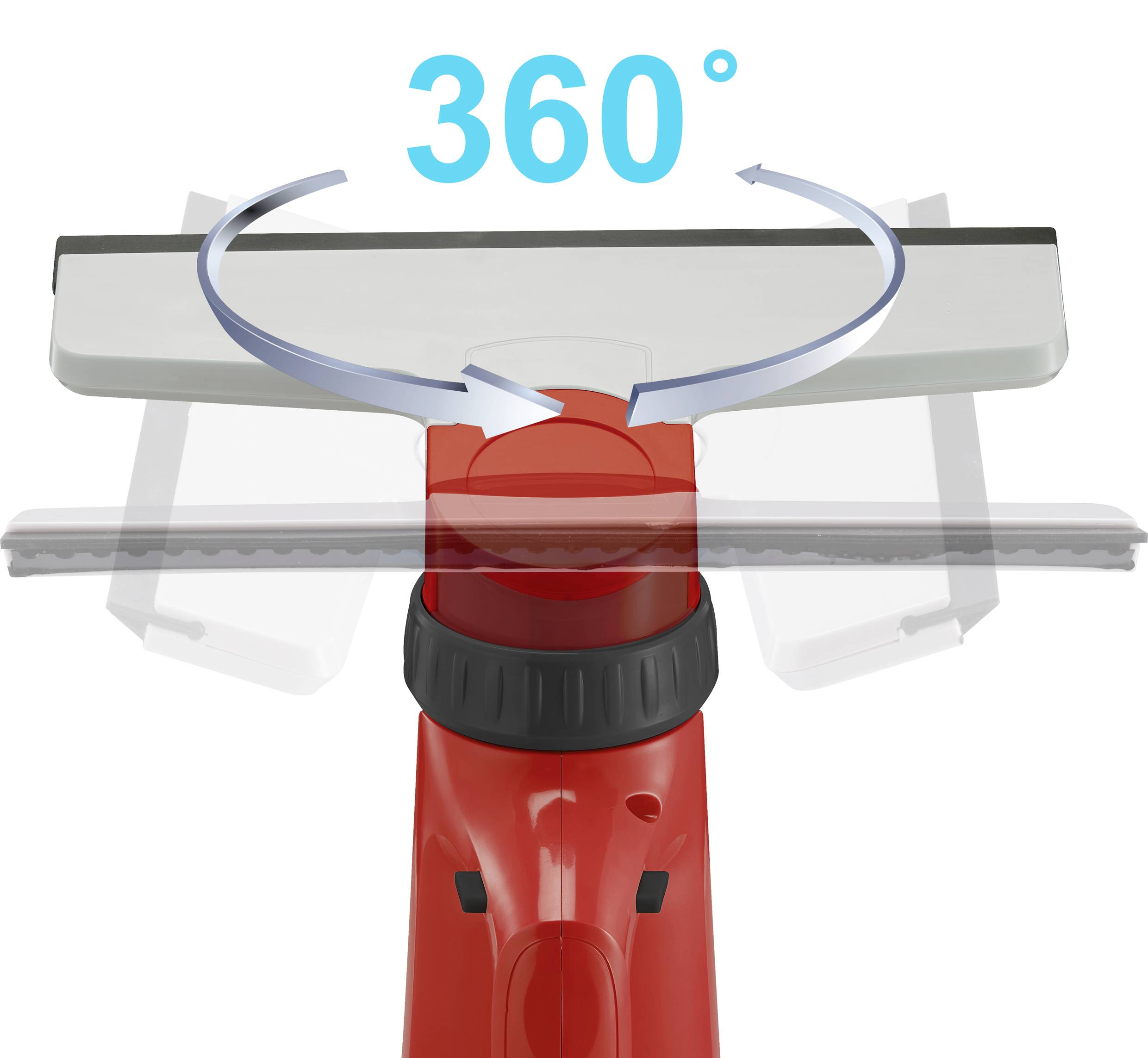 Window wiper with rotating head mechanism, demonstrates 360° rotation capability for effortless cleaning.