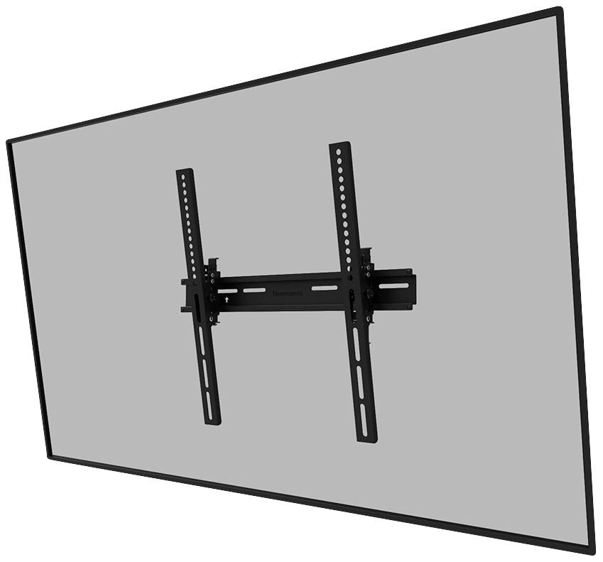 A black TV wall mount installed on a grey wall, suitable for large flat-screen televisions.