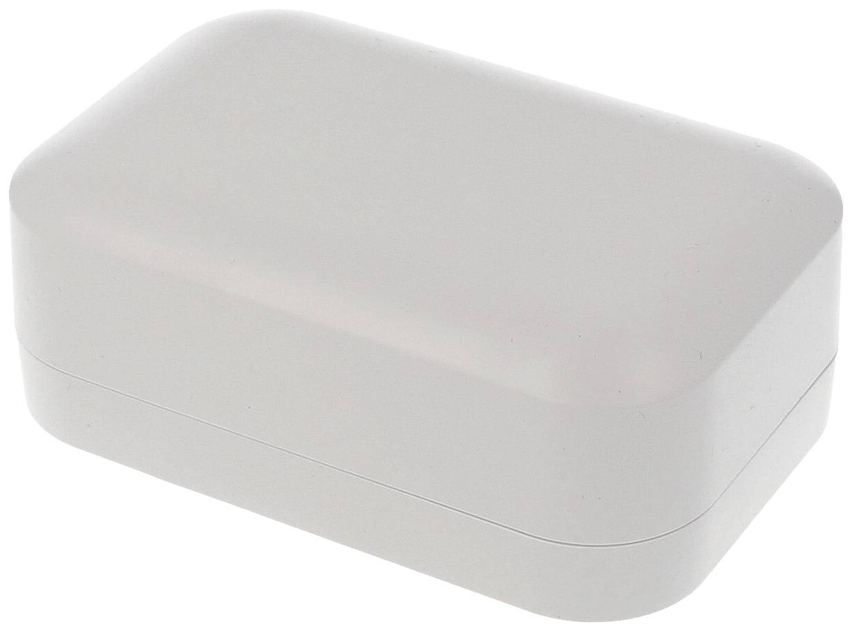 A rectangular, white plastic enclosure with rounded corners, sealed and without any visible openings or markings.