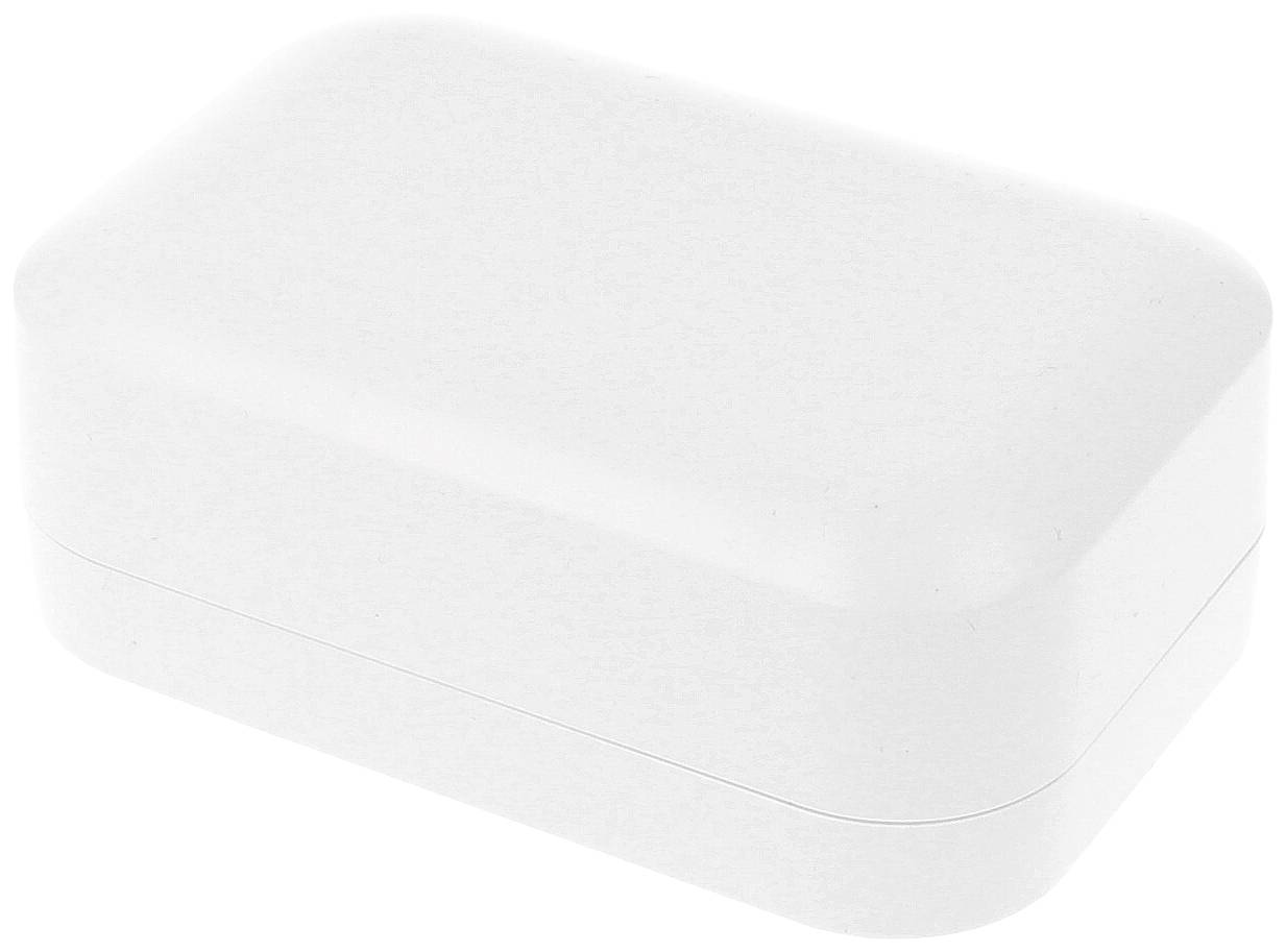 White rectangular plastic box on a white background.