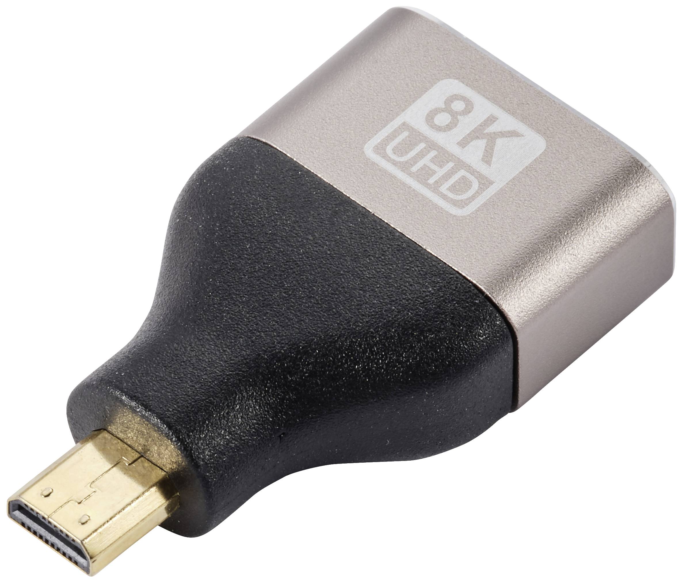 An 8K UHD HDMI adapter with a gold-plated connector, suitable for high-resolution video and audio transmission.