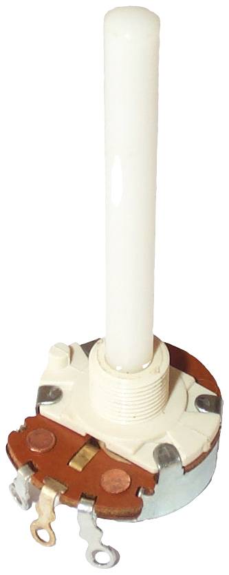 A white, vertical level switch with metallic connections, usable for liquid level detection in containers.