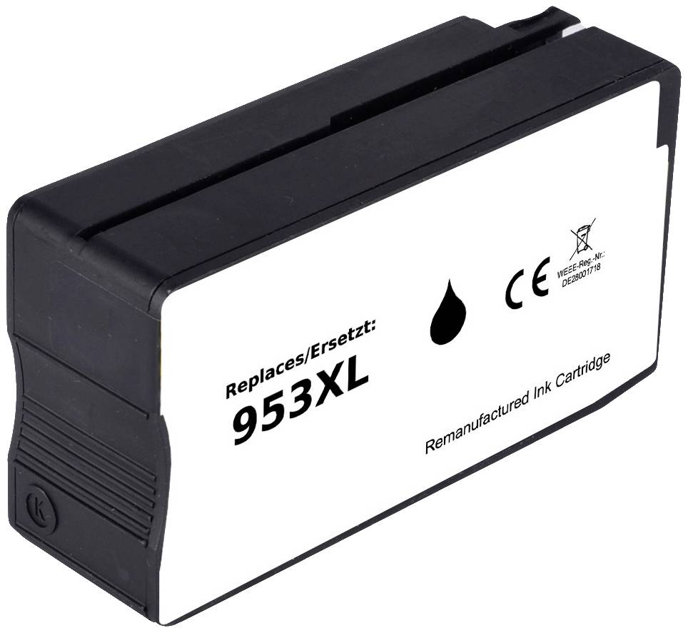 Black printer cartridge '953XL', replacement for original cartridge, with CE marking and ink consumption symbol.