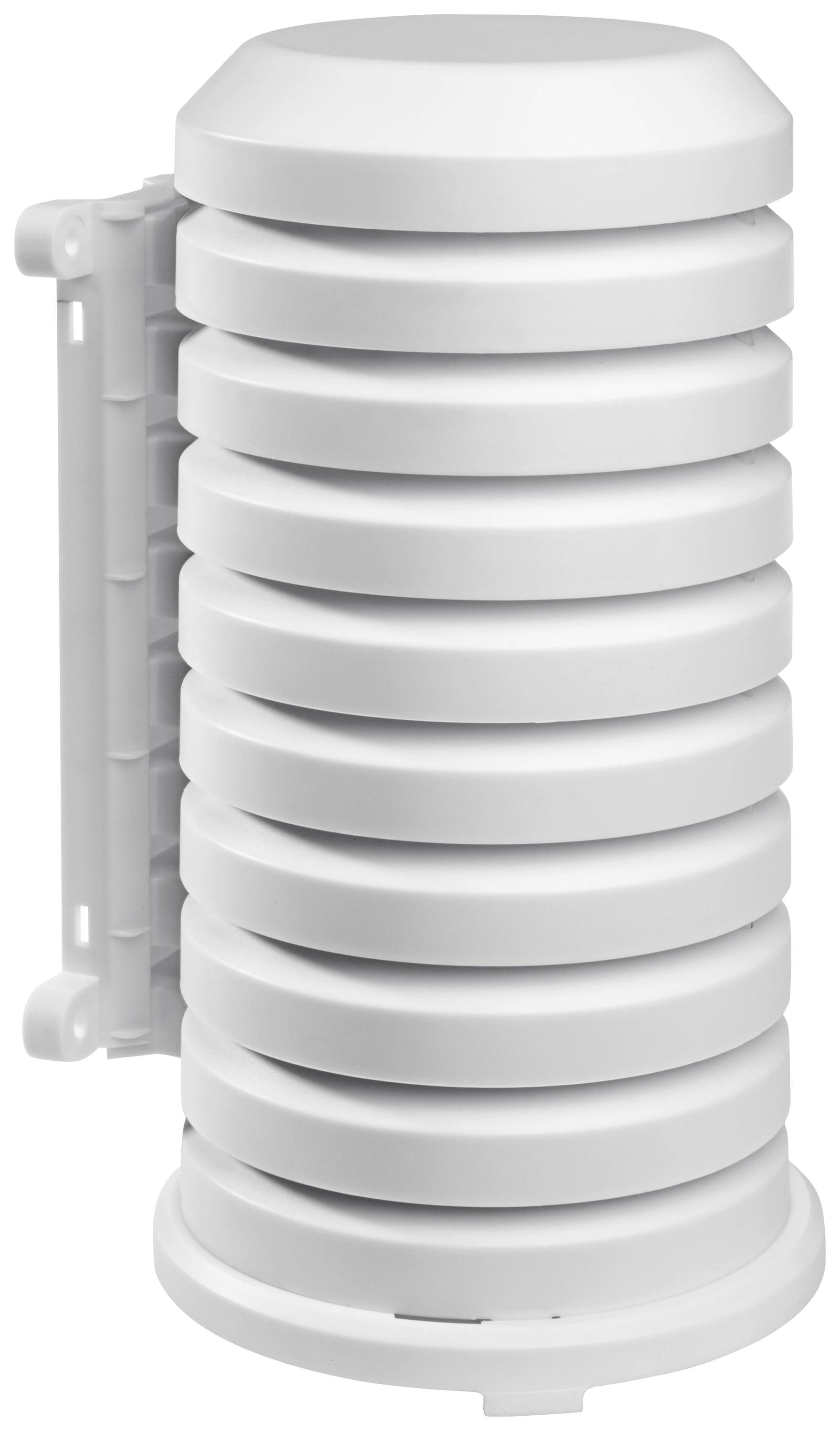 A cylindrical, white object with multiple stacked rings, potentially suitable for ventilation or filtration.