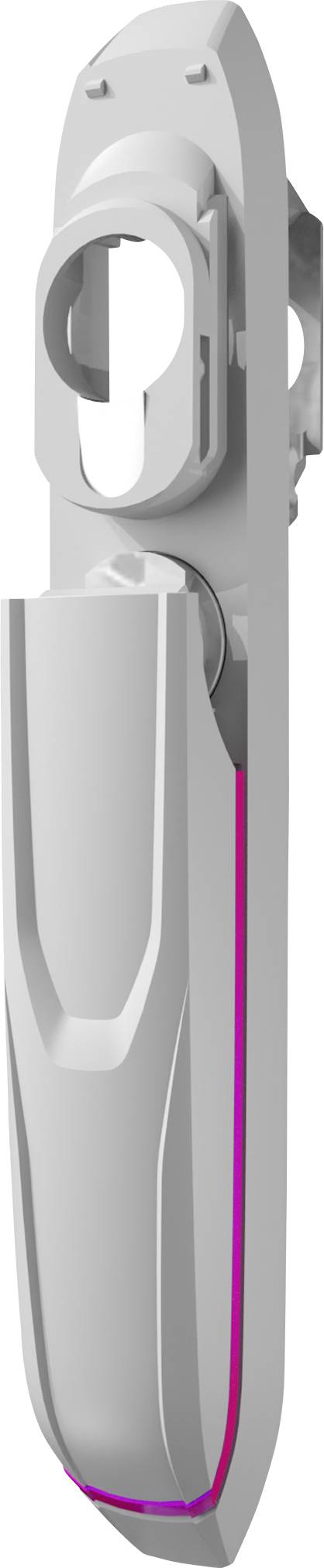 White, vertical technical component with a vertical, pink line accent. Modern design.(Note: This appears to already be in English, so no translation was necessary.)