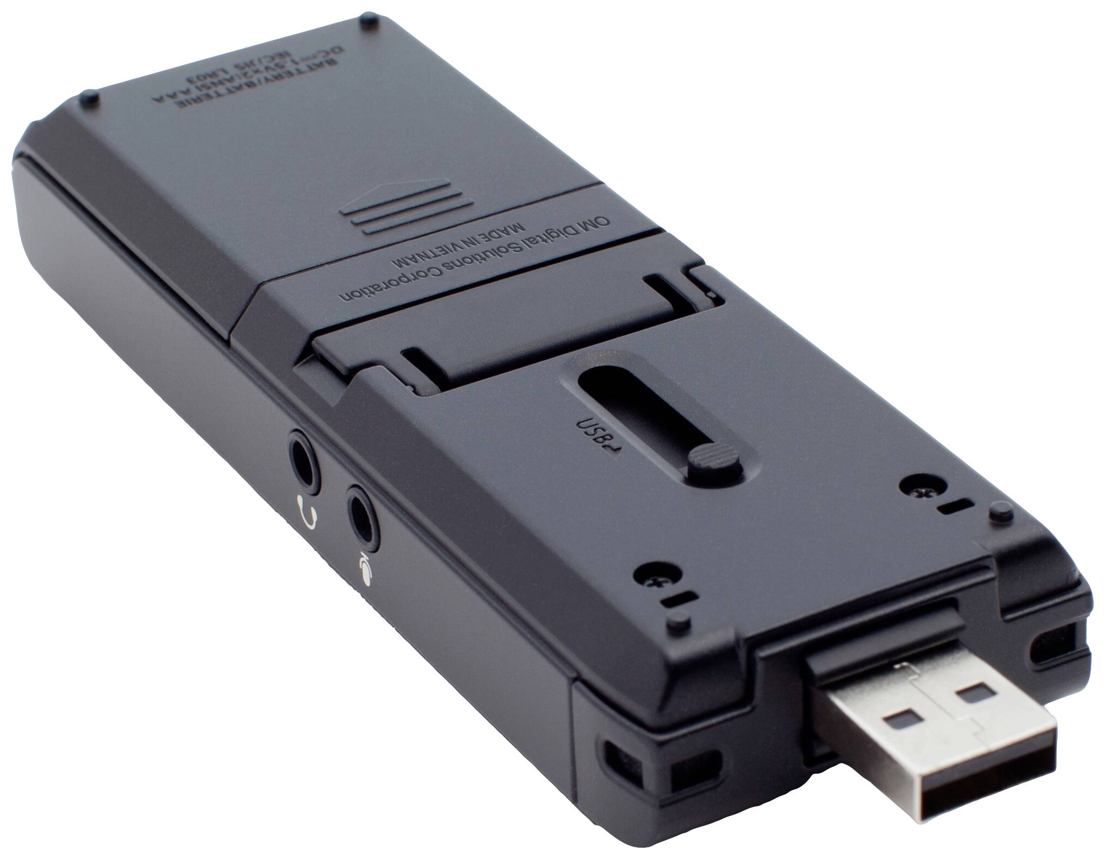 USB cassette recorder in black, showing USB plug and audio sockets for digitising cassette tapes.