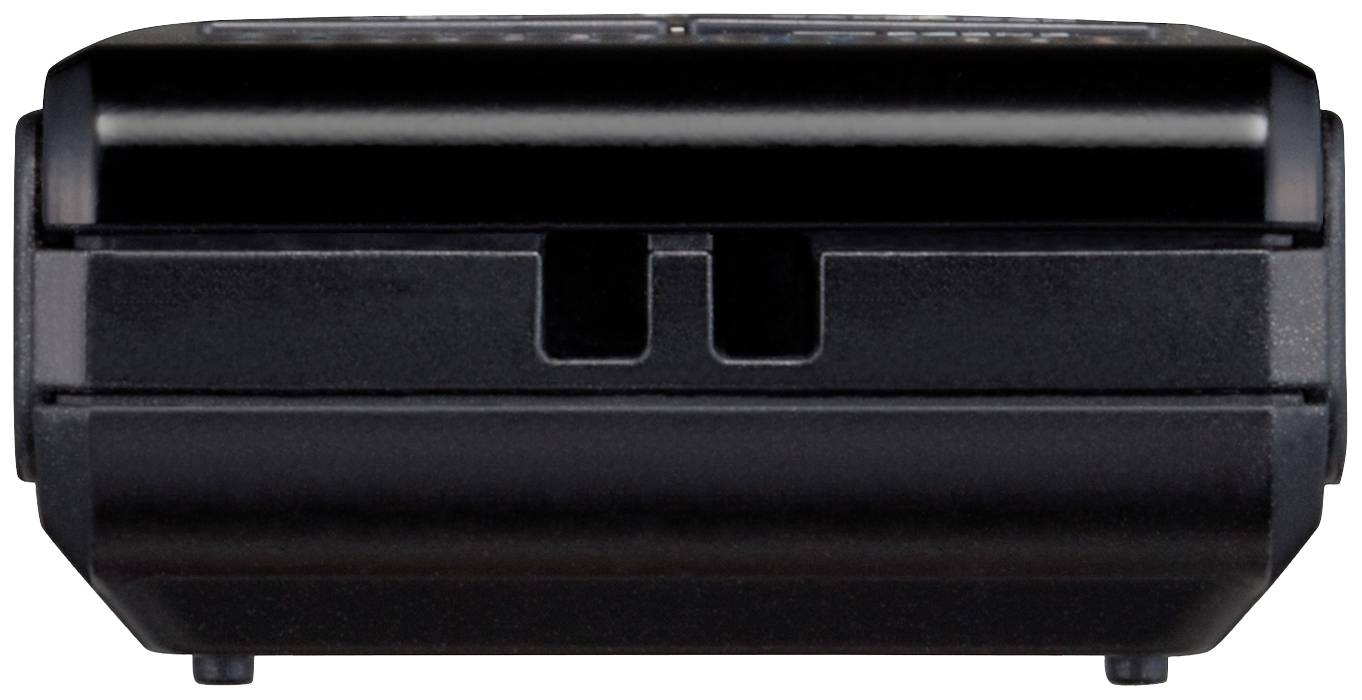 A black electronic device, possibly a communications or data transfer device, in a closed position.<br><br>(Note: The translation is essentially the same as the original text, as it is already quite close to British English phrasing.)