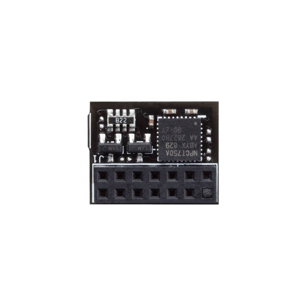 A small microchip with connectors and electronic components, suitable for integration into computer hardware systems.
