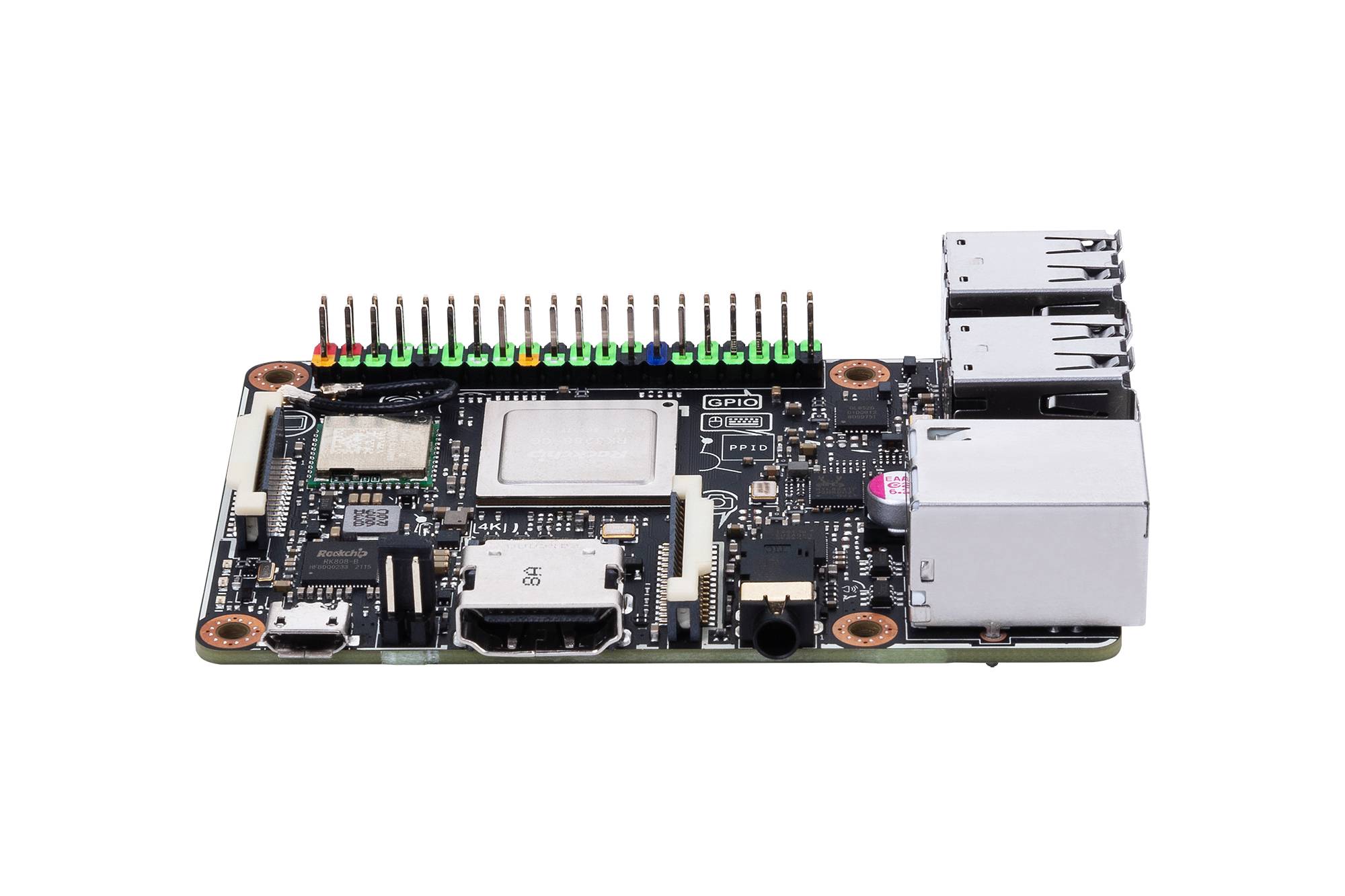 A single-board computer with multiple USB ports, Ethernet connection, and GPIO pins, suitable for various technical projects.