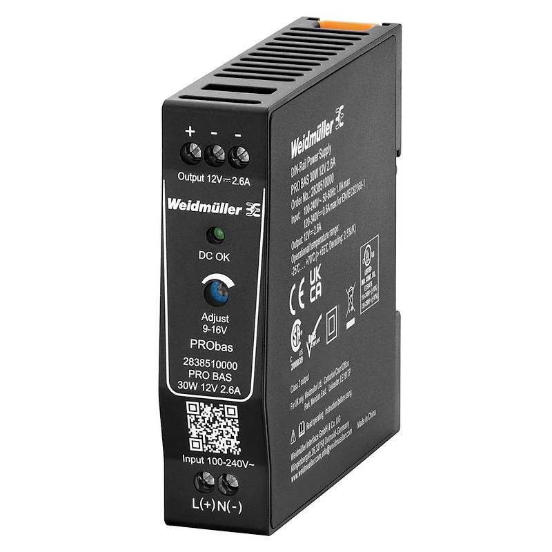 Weidmüller PRO BAS 30W 12V 2.6A Rail mounted PSU (DIN) Content 1 pc(s)
