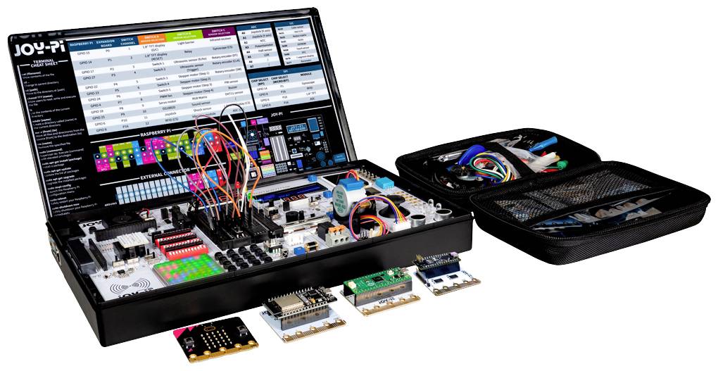 Electronic learning kit with open circuits, wires, and components, ideal for technical education and practical experience.