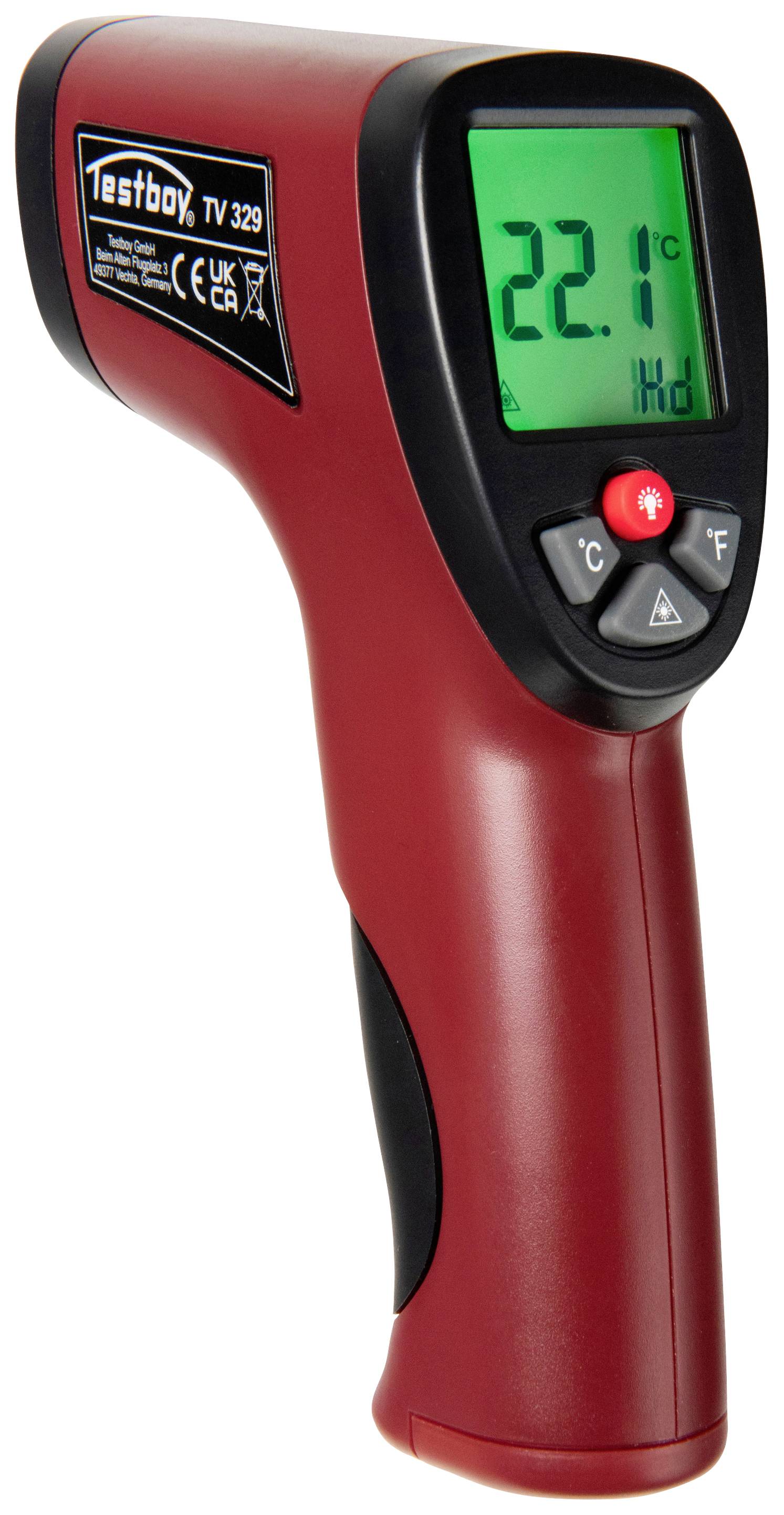 A red infrared thermometer displays a temperature of 22.1°C on a green screen.