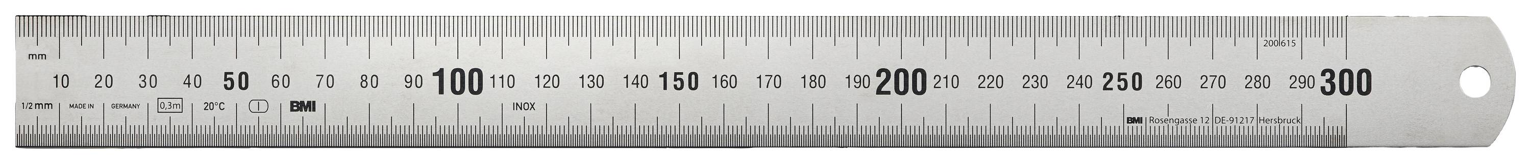 A metal ruler with a metric scale from 0 to 300 millimetres, with clearly readable numbers at each centimetre, suitable for precise measuring.