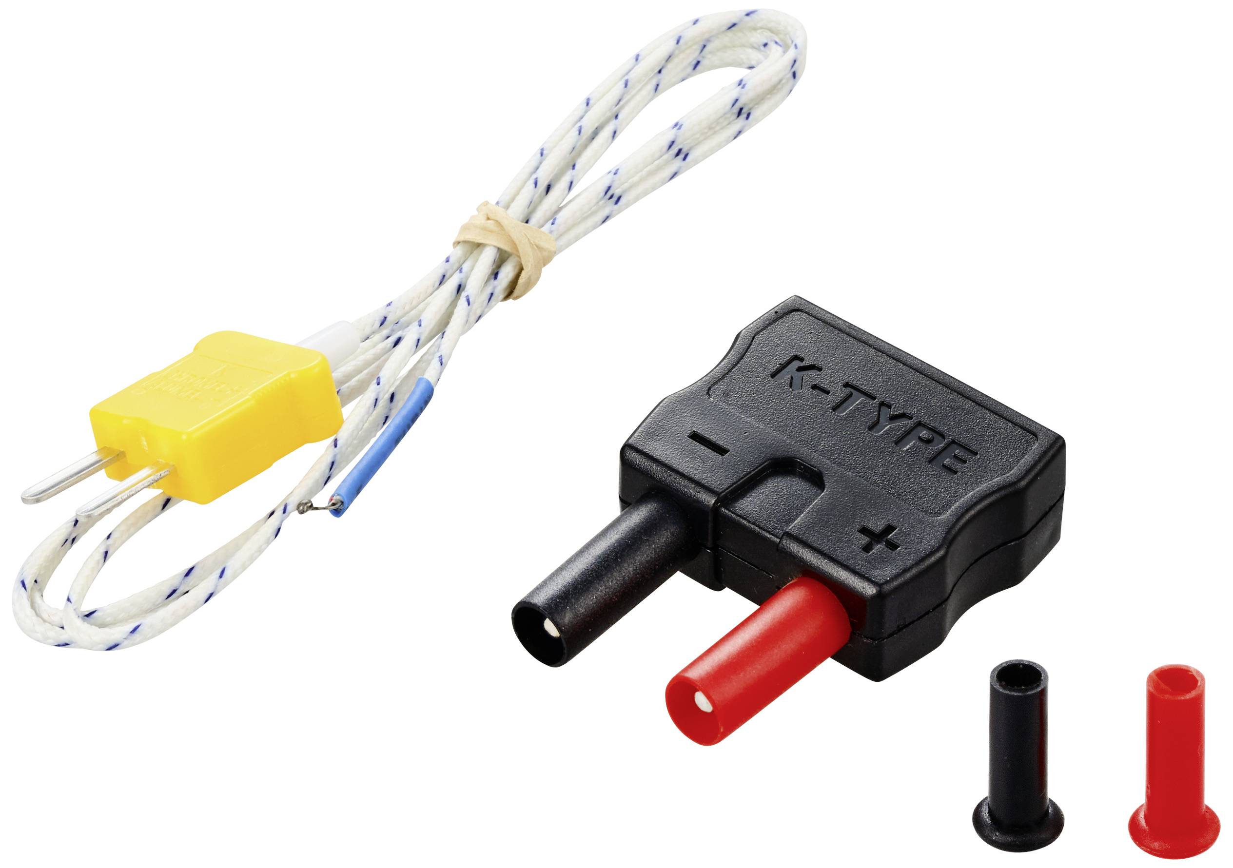 Temperature Sensor Set with K-Type Thermocouple, Two Measuring Tips, Yellow. Suitable for precise temperature monitoring in various applications.