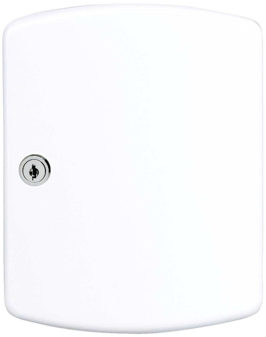White, rectangular cover with a keyhole on the left side, against a white background.