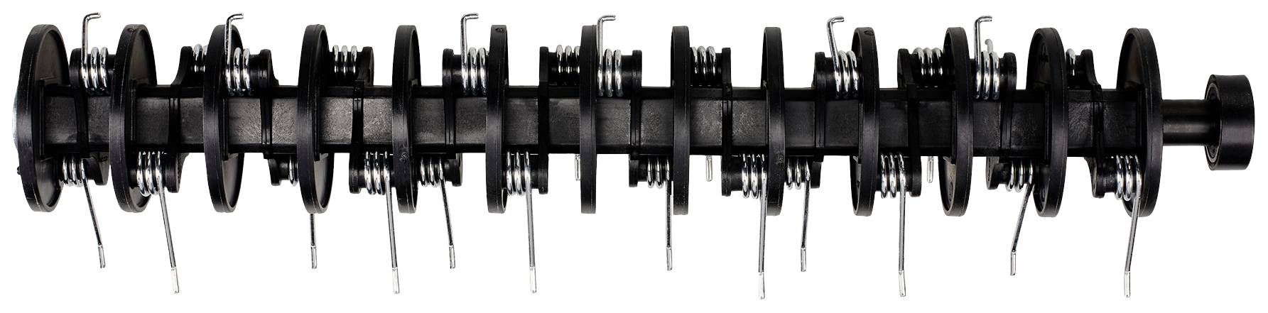 A series of black brushes arranged around a central axis. They could be used for cleaning or mechanical purposes.