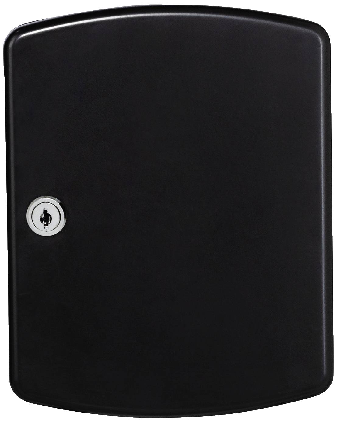 Black key cabinet with a lock on the front, no visible keys.