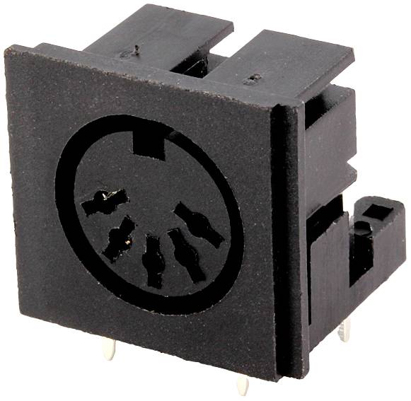Black DIN connector, rectangular, with 5-pin opening, suitable for electrical connections.