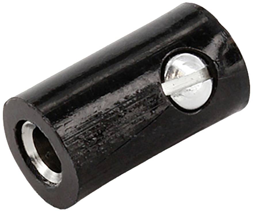 A black cylindrical adapter with a metal connector on one side.