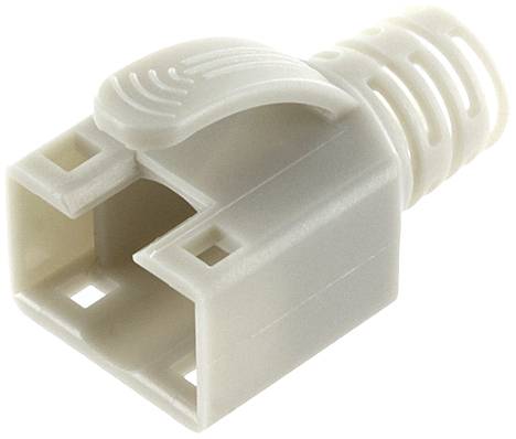 Grey RJ45 plug without cable, with protective cover and non-slip grip pattern, suitable for network connections.