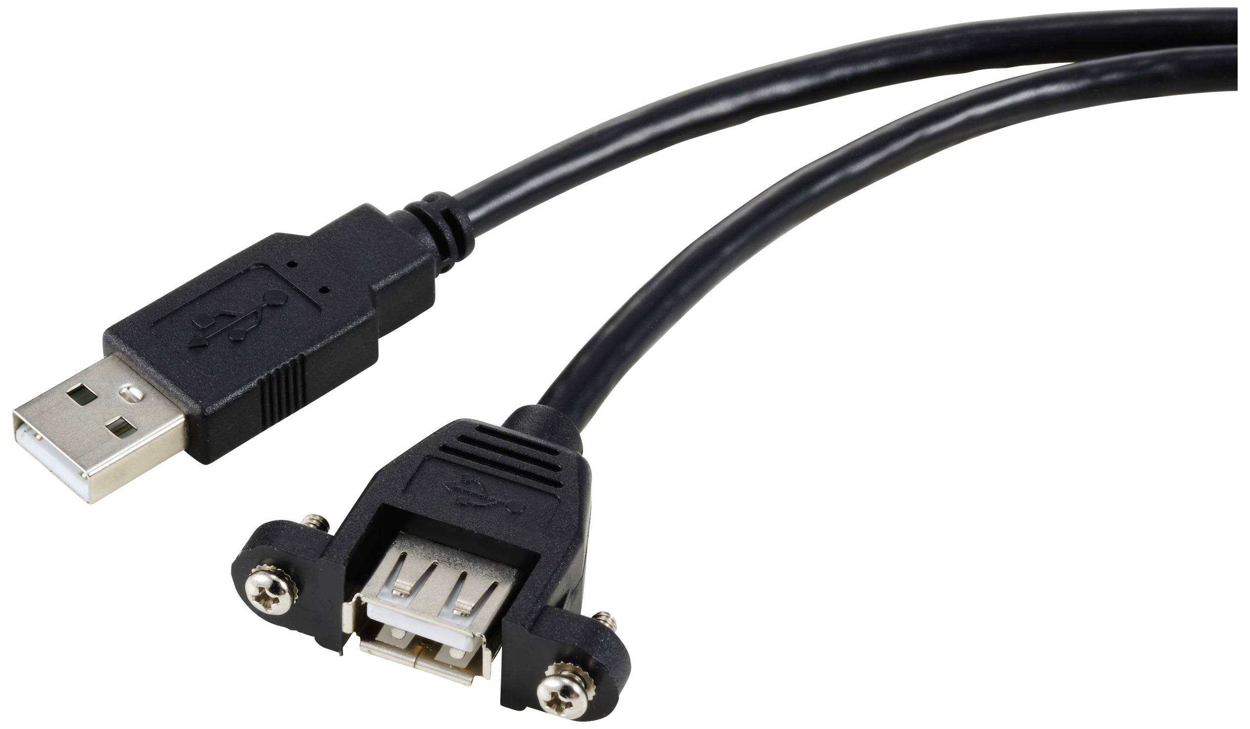 USB extension cable with a USB-A plug and USB-A socket, suitable for connectivity and extending connections.