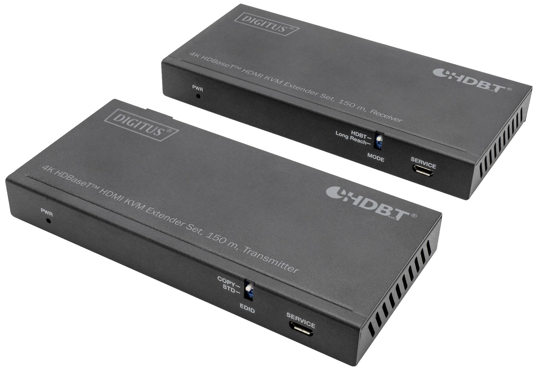 '4K HDMI Extender Set' comprising a transmitter and receiver, suitable for transmitting HDMI signals over long distances.