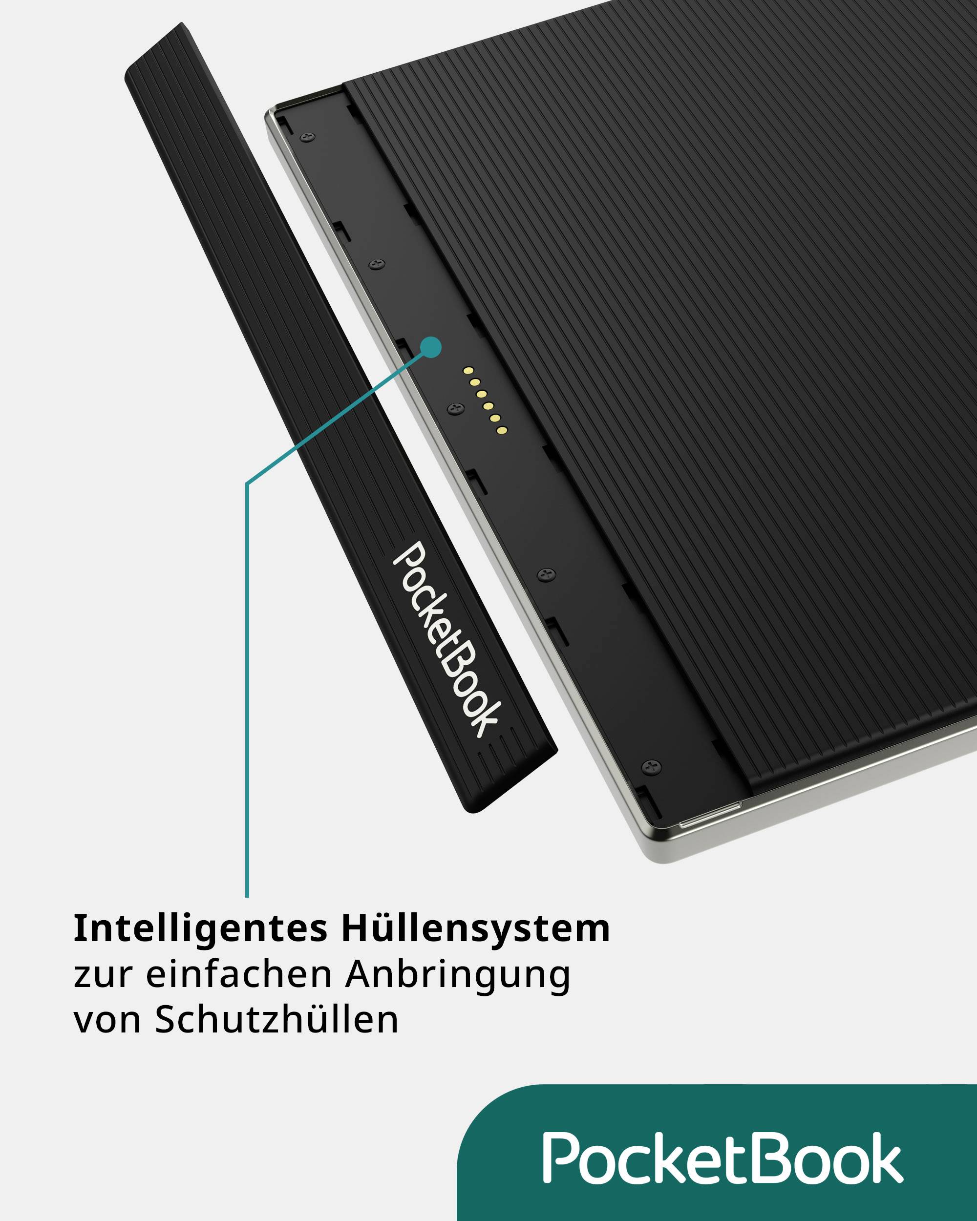 An intelligent cover system for easy application of protective covers on a PocketBook device.