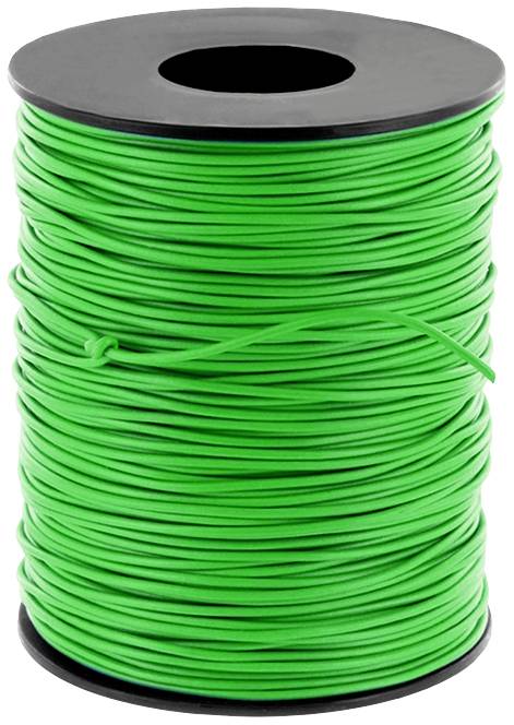Reel of green wire, evenly wound, on a black spool core. Suitable for craft or technical work.