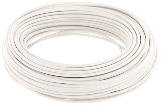 A coil of white cable, tightly wound, suitable for electrical installations or wiring work.