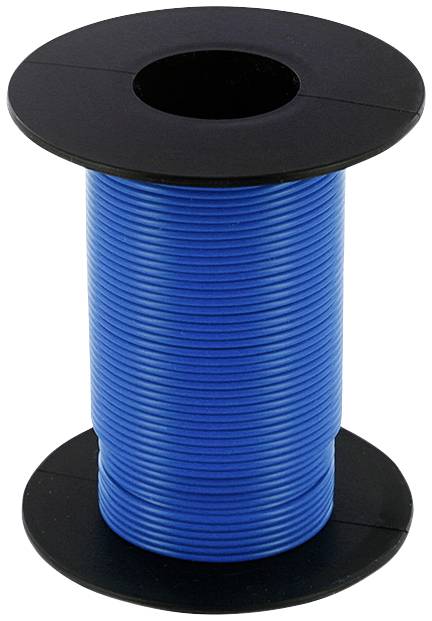 A coil of blue wire, wound around a black plastic core.